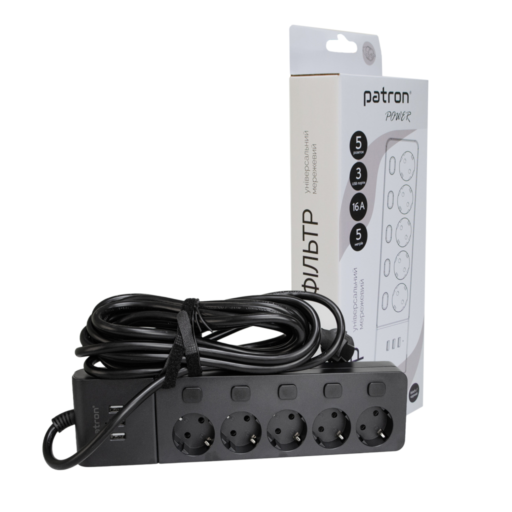 Мережевий фільтр живлення Patron SP1655-USB (EXT-PN-SP-1655-USB) - зображення 3