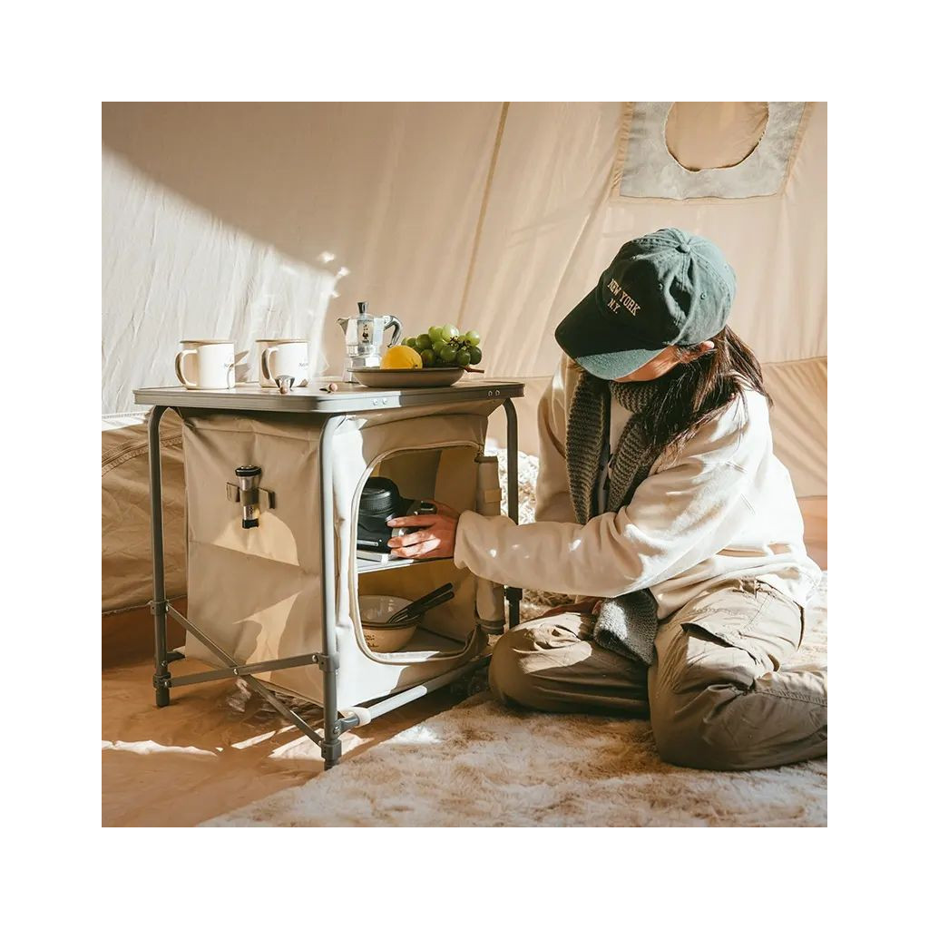 Туристичний стіл Naturehike CNH22JU031 із полицями бежевий (6975641888895) - зображення 2