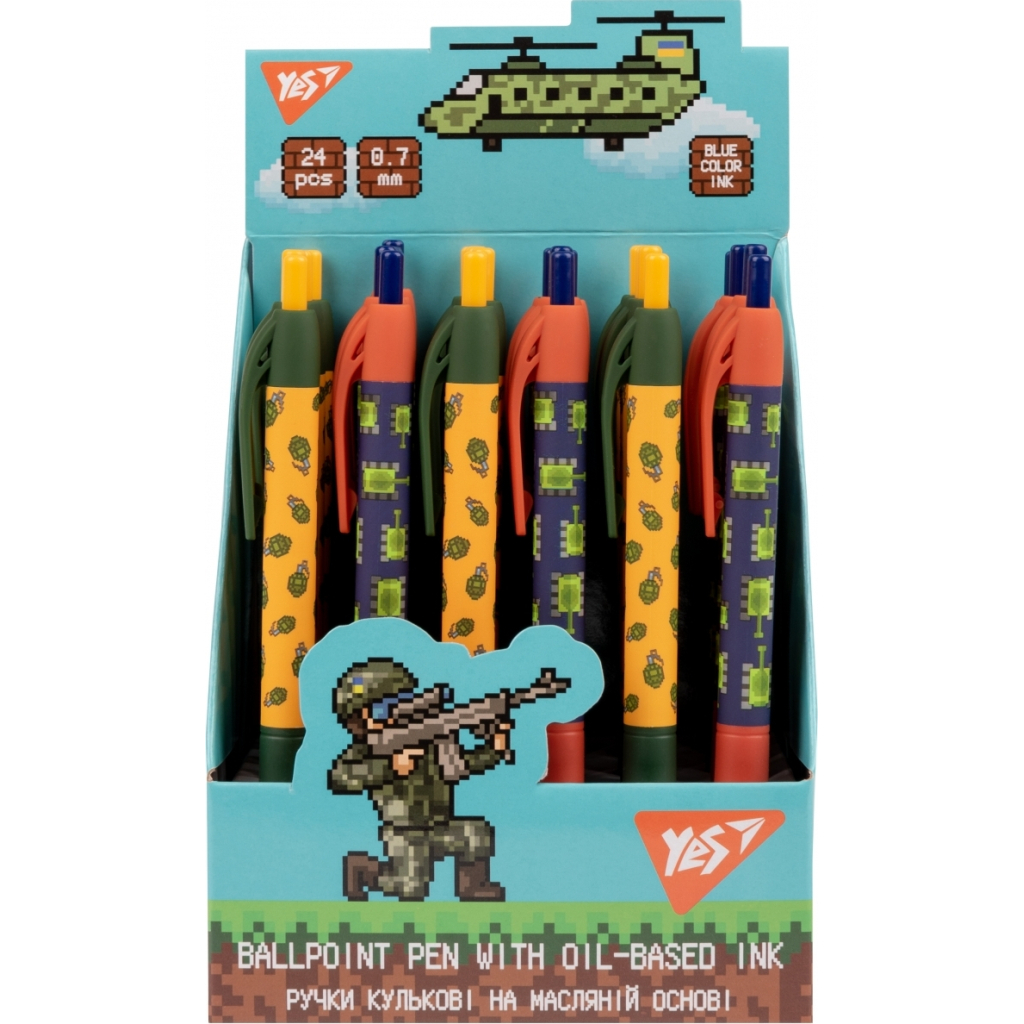 Ручка кулькова Yes 8bit UA Millitary автоматична 0,7 мм, синя (412115) - зображення 3