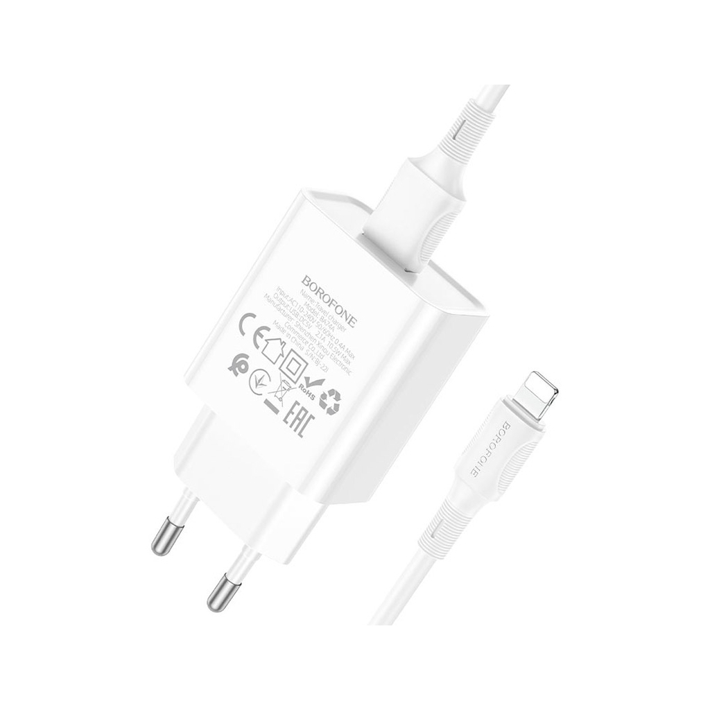 Зарядний пристрій BOROFONE BA74A Aspirer single port charger set(iP) White (BA74ALW) - зображення 5