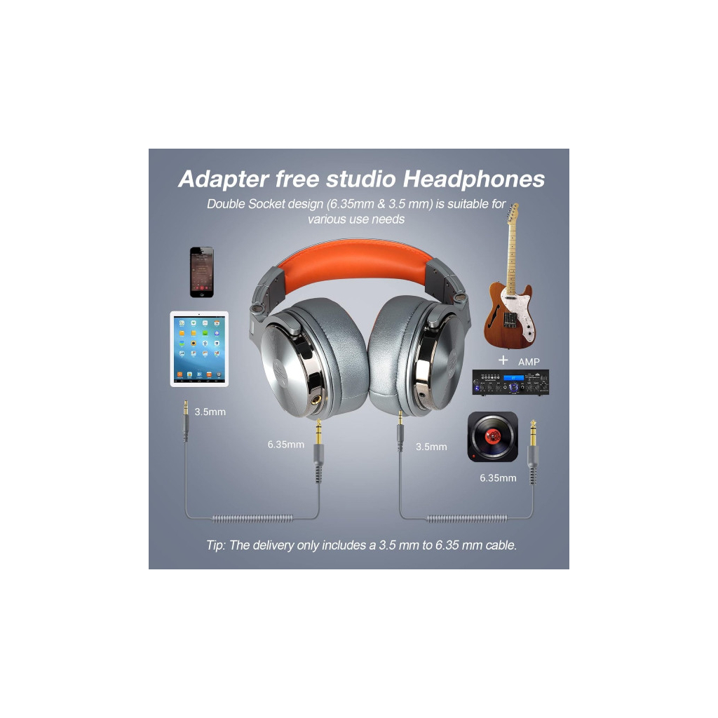 Навушники OneOdio Pro 50 3,5мм/6,35мм Grey (Pro 50 Grey) - зображення 4