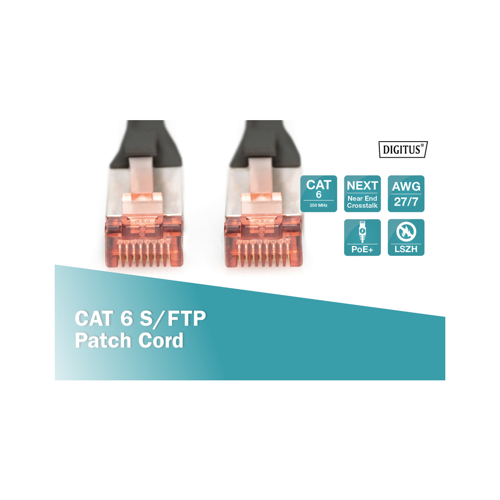 Патч-корд 0.25м, CAT 6 S-FTP, AWG 27/7, LSZH, Black Digitus (DK-1644-0025/BL) - изображение 2