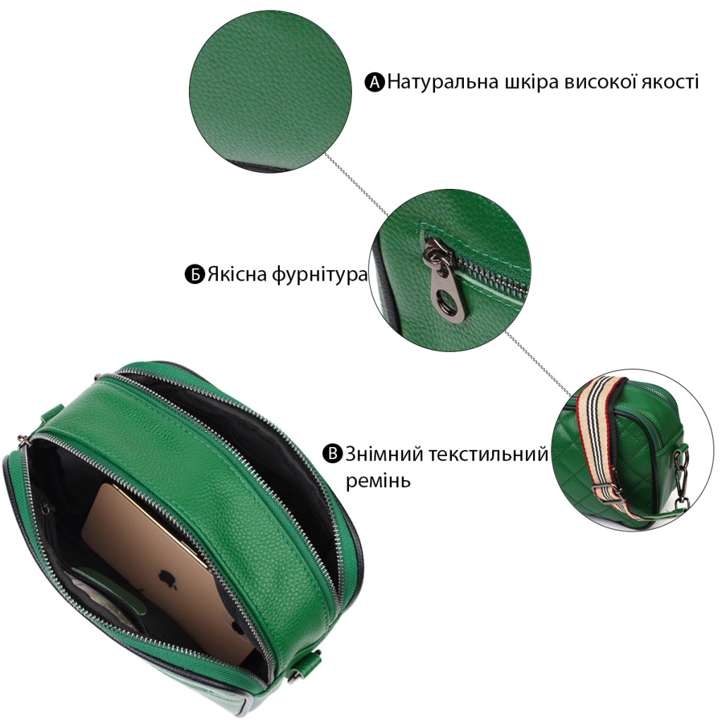 Сумка Vintage Жіноча прямокутна крос-боді з натуральної шкіри Зелена (22113) - зображення 4