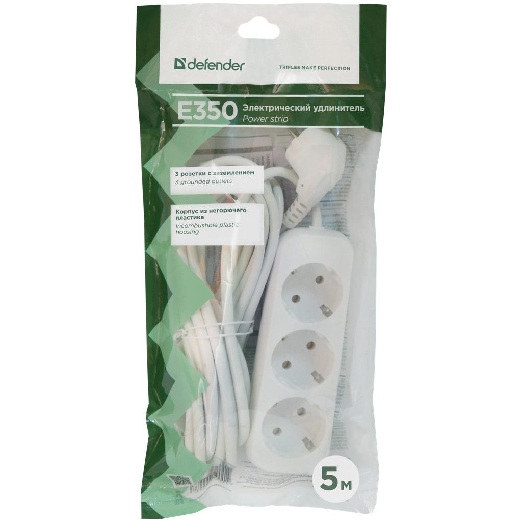 Мережевий подовжувач Defender E350 5.0 m 3 роз white (99223) - изображение 4
