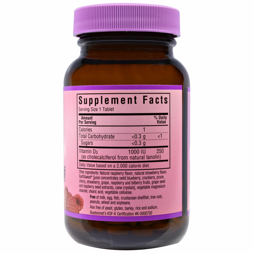Вітамін Bluebonnet Nutrition Вітамін D3 1000IU, Смак Малини, Earth Sweet Chewables, 90 ж (BLB-00362) - зображення 2