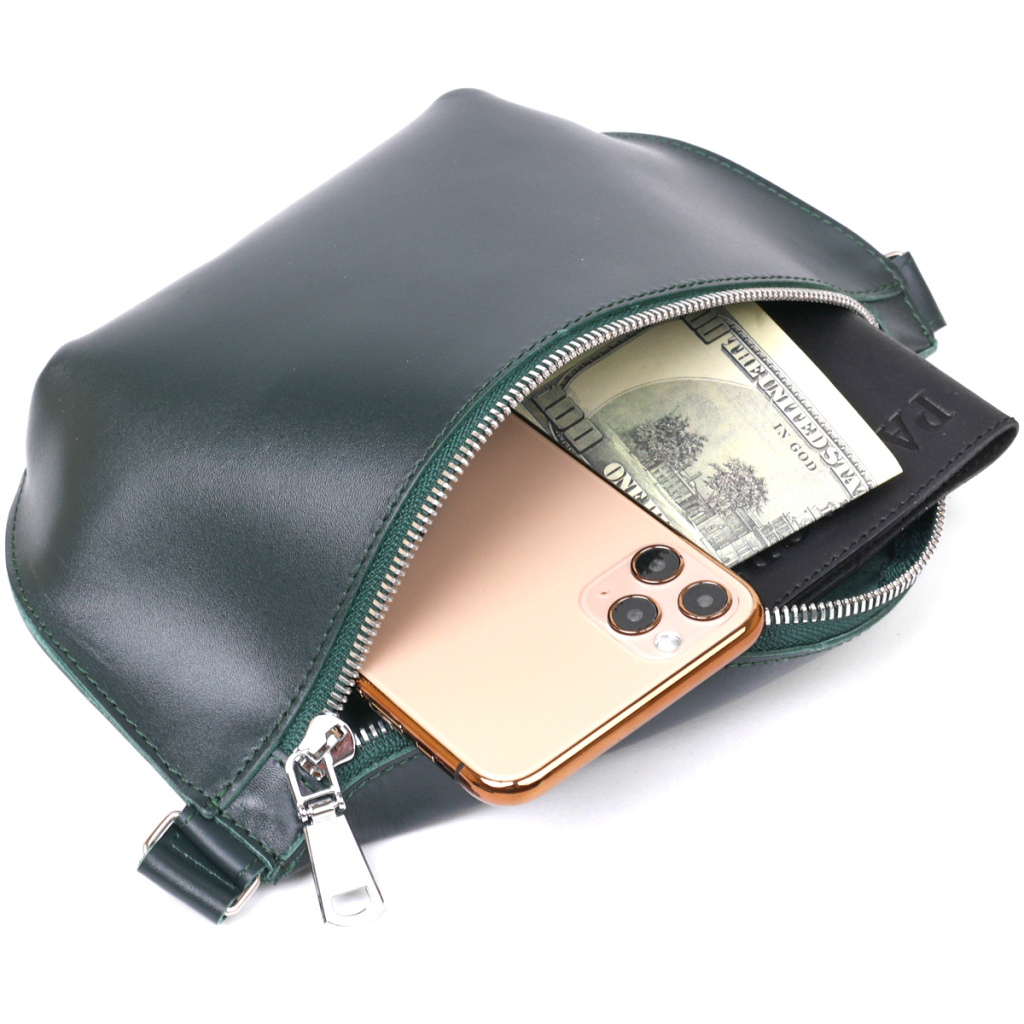 Сумка Shvigel Шкіряна на пояс Зелена (16390) - зображення 6