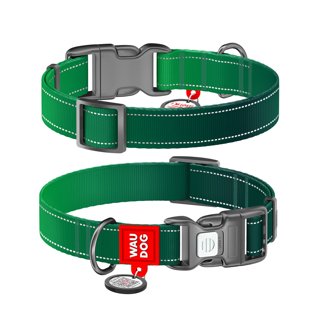 Нашийник для тварин WAUDOG Nylon Mono з QR паспортом, пластиковий фастекс XL зелений (521618) - зображення 2