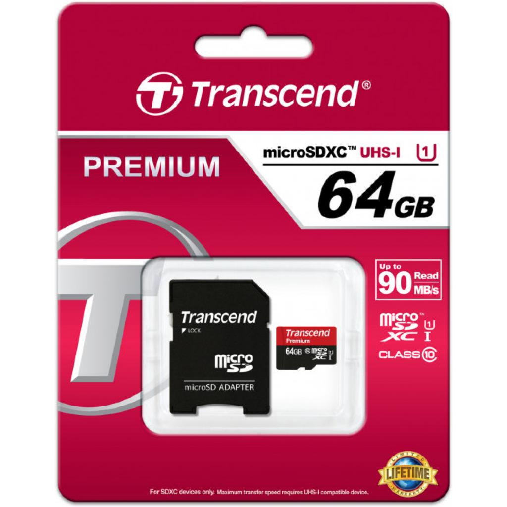 Карта пам'яті Transcend 64Gb microSDXC Class10 UHS-I+ SD-adapter (TS64GUSDU1) - зображення 1