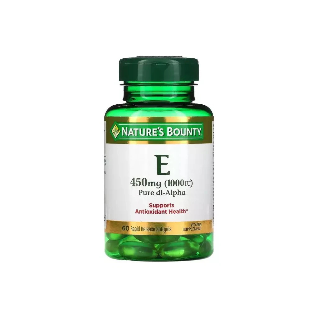 Вітамін Nature's Bounty Вітамін E швидкого вивільнення, 1000 МО, 450 мг, Vitamin E, 60 капсул (NRT-01799) - зображення 1