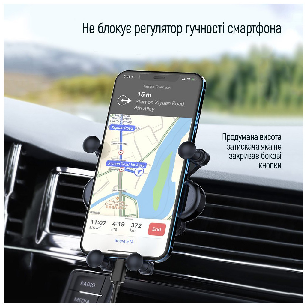 Універсальний автотримач ColorWay Gravity Sensor Holder Black (CW-CHG11-BK) - изображение 12