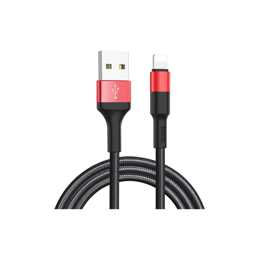 Дата кабель USB 2.0 AM to Lightning 1.0m 2A 18W nylon black+red HOCO (6957531080190) - зображення 1