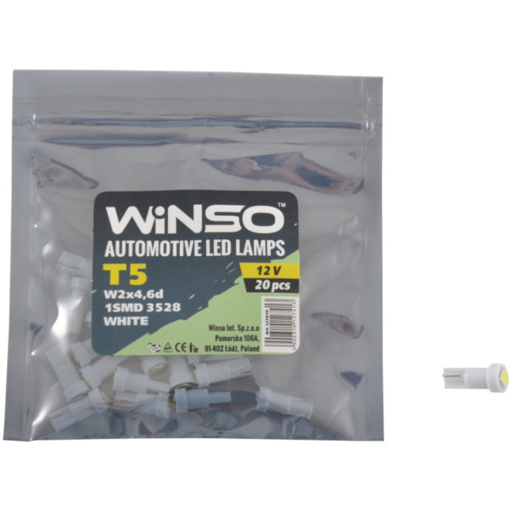 Автолампа WINSO SMD T5 W2x4.6d 1LED 3528 white (127410) - зображення 2