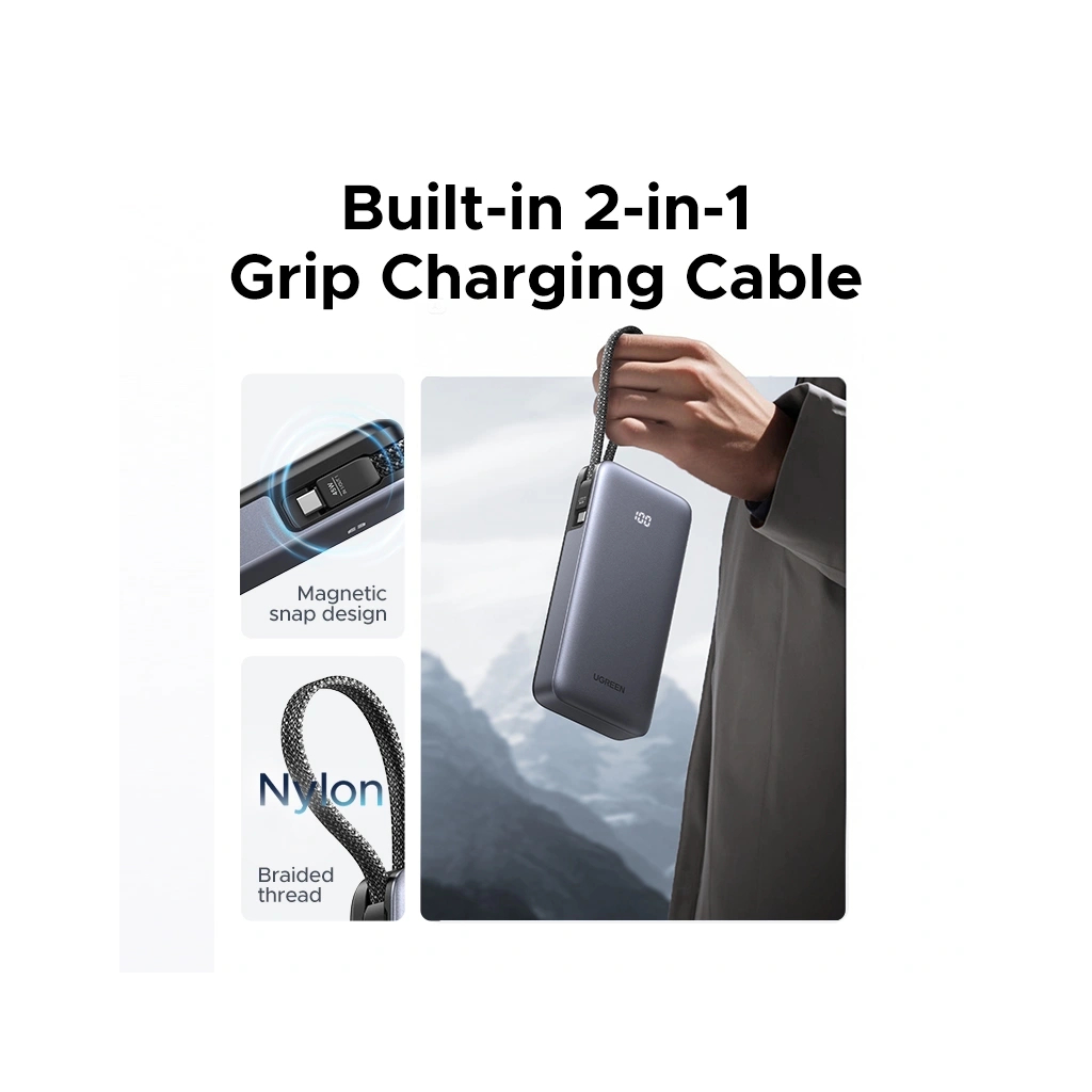 Батарея універсальна Ugreen 20000mAh 45W with Built-in Cable (PB536 55988B) - зображення 6