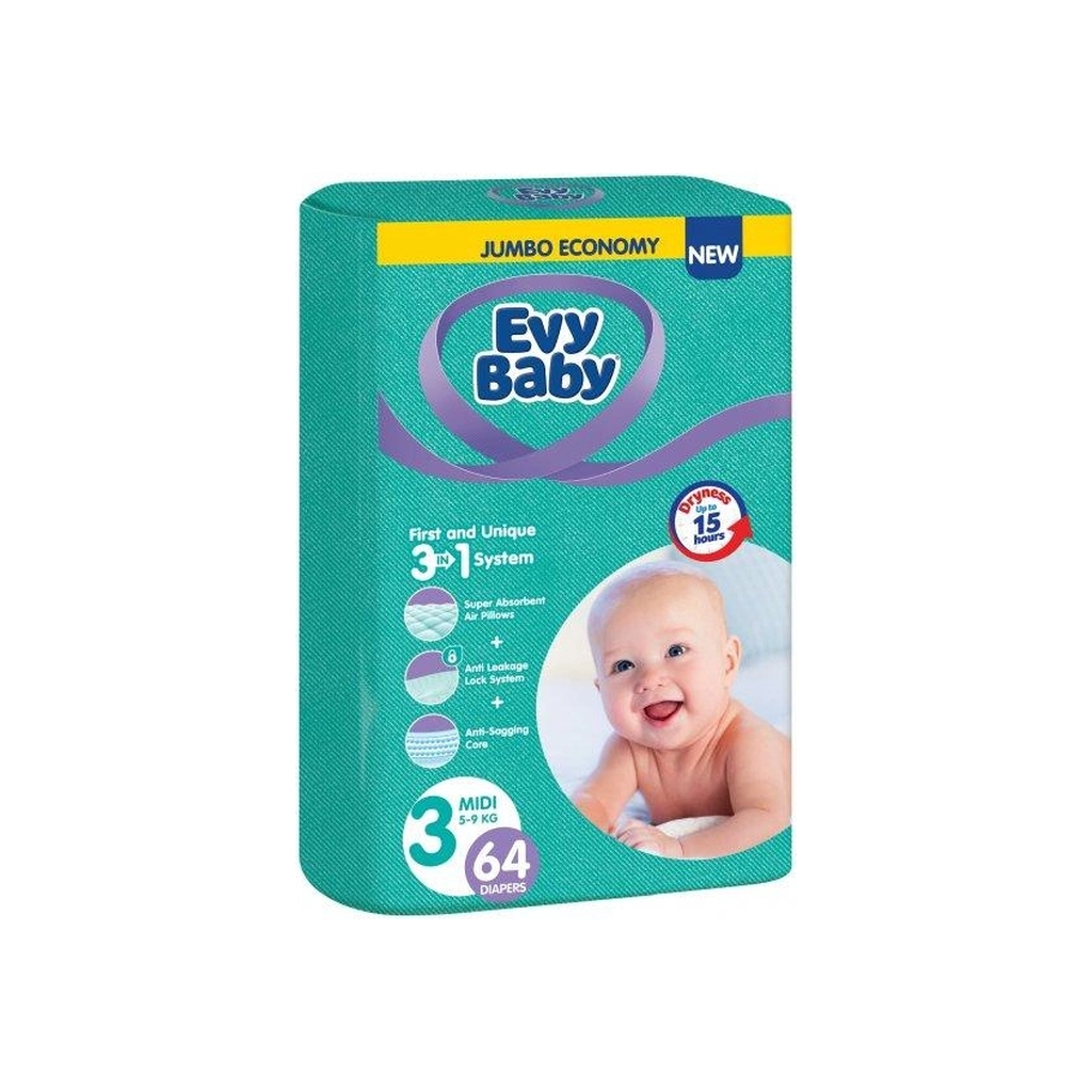Підгузки Evy Baby Midi Jumbo 5-9 кг 64 шт (8690506520250) - зображення 1
