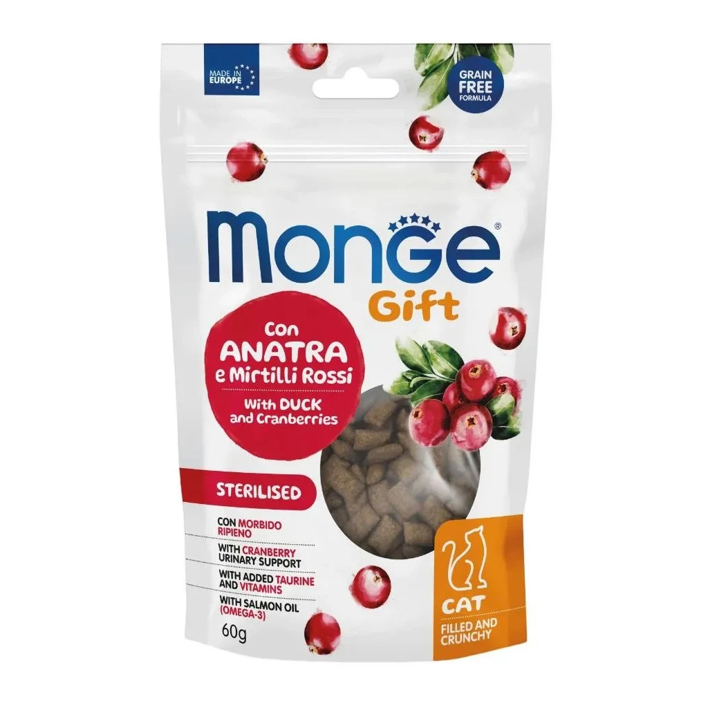 Ласощі для котів Monge Gift Cat Sterilised з качкою та журавлиною 60 г (8009470085052) - зображення 1