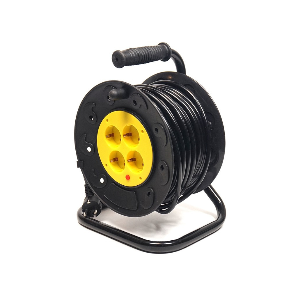 Мережевий подовжувач PowerPlant катушка 25 м, 3x2.5мм2, 16А, 4 розетки (PPRA16M25S4L) - зображення 1