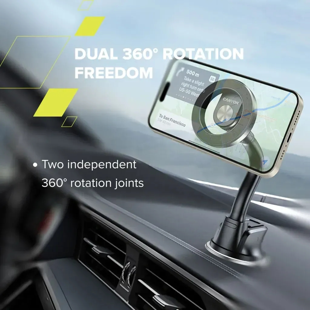 Універсальний автотримач Canyon Magnetic car holder OnGrip 12 suction + air vent Black (CNS-CCHM12) - зображення 12