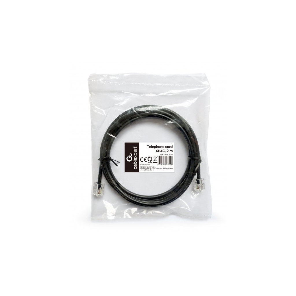 Патч-корд телефонний 2м RJ11 (6P4C) black Cablexpert (TC6P4CR-2M) - зображення 2