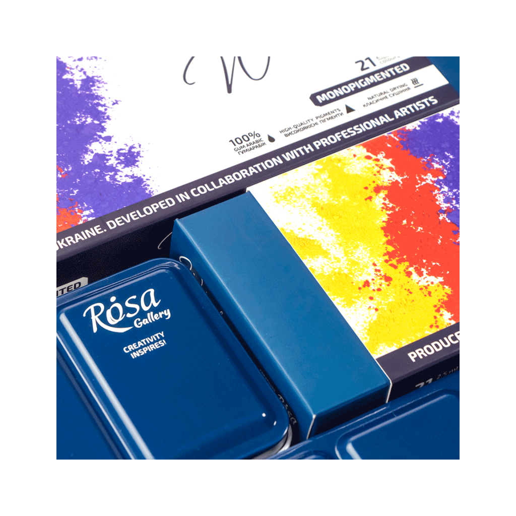 Акварельні фарби Rosa Gallery Monopigmented в метал. пеналі Індіго 21 кольорів кювета (4823098525721) - изображение 5
