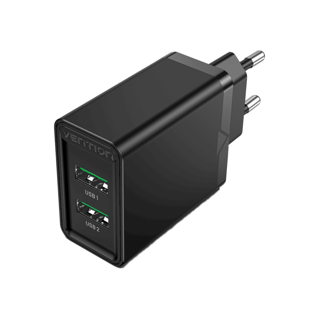 Зарядний пристрій Vention 2xUSB 36W (2xUSB-A) QC3.0 black (FBAB0-EU) - зображення 1