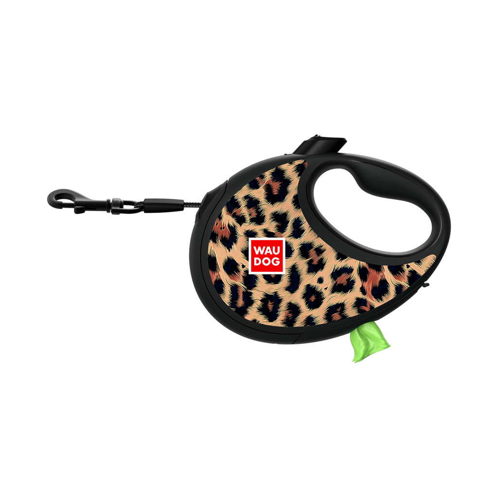 Повідець для собак WAUDOG R-leash з контейнером для пакетів "Леопард", світловідбивна стрічка, M (256-4066) - изображение 2