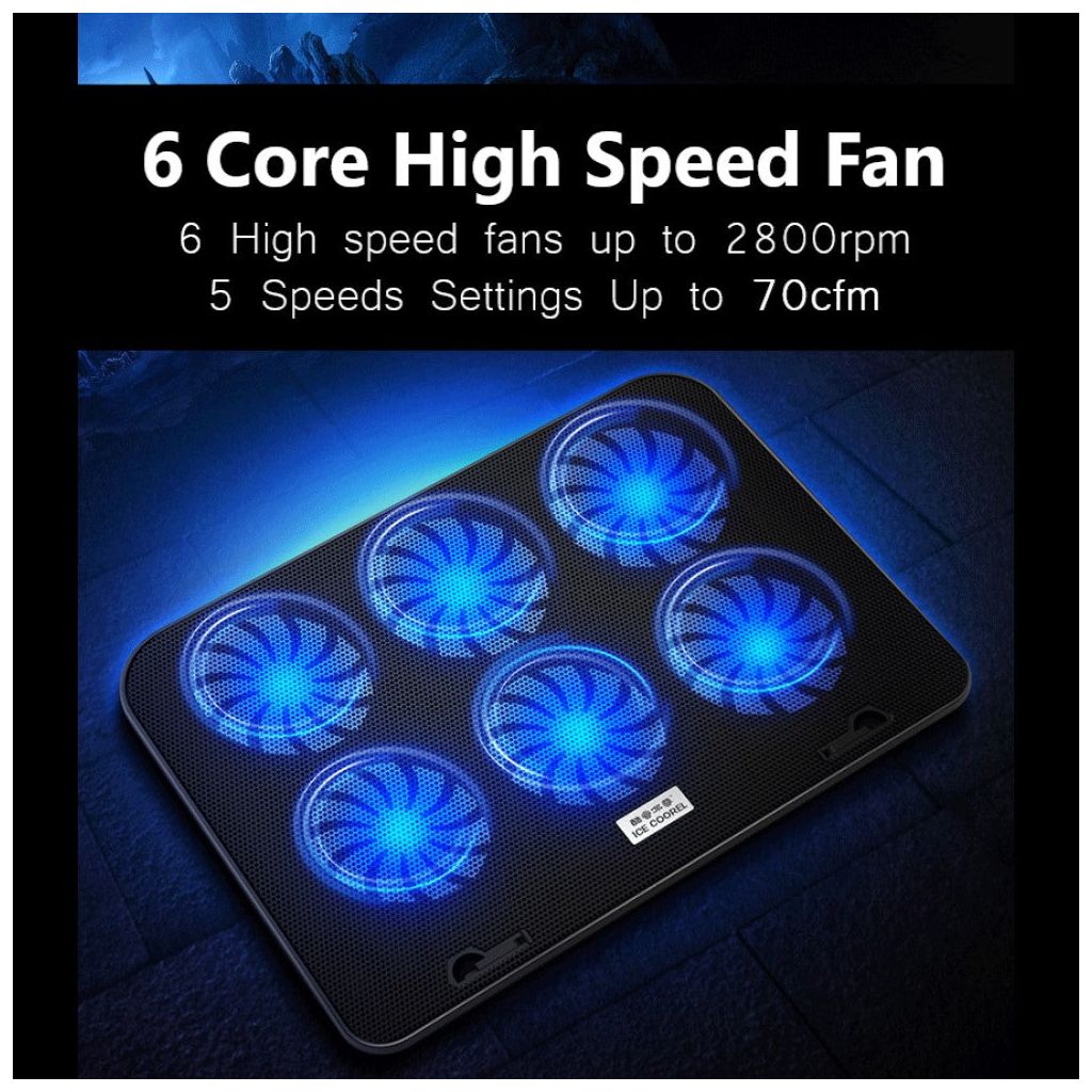 Підставка до ноутбука IceCoorel 10-15.6", 6*60mm 2500 RPM, 2*USB, 353x255x32mm, Black (A9) - изображение 4