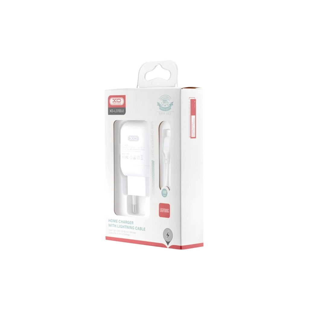 Зарядний пристрій XO L37 2.1A/1USB + cable Lightning White (L37i-WH) - зображення 2