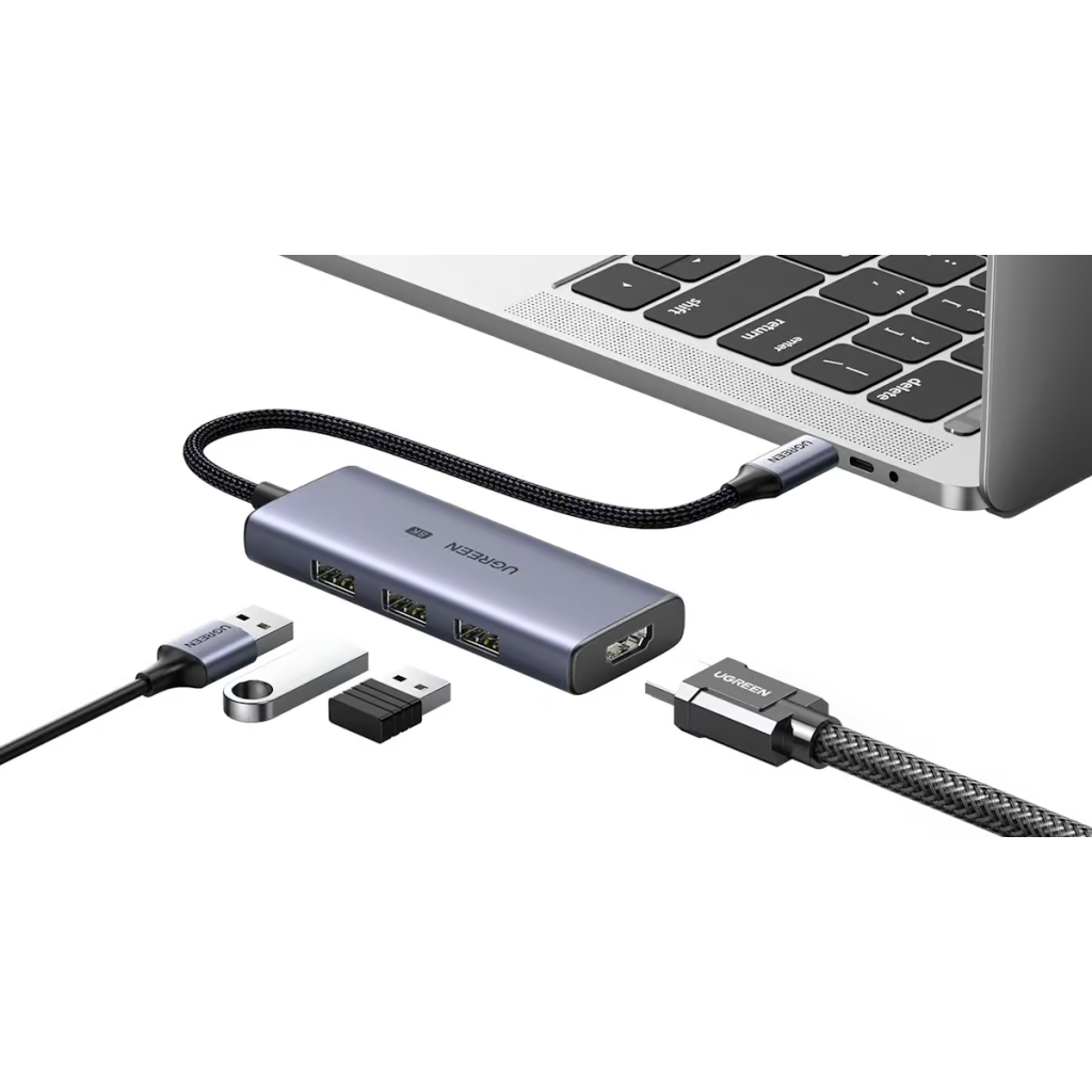 Концентратор Ugreen USB-C 4-in-1 3xUSB 3.0 + HDMI CM500 gray (50629) - зображення 4