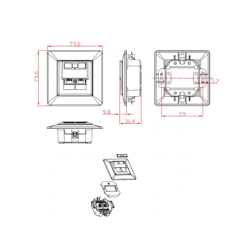 Комп'ютерна розетка RJ45x2 FTP cat.6 Cablexpert (MWS-2S6-01) - зображення 5