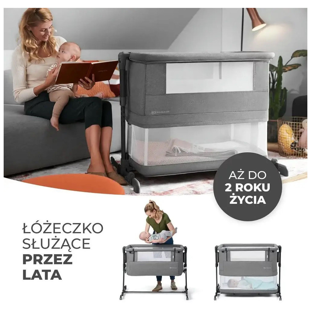 Ліжечко Kinderkraft Приставне ліжечко-люлька Neste Grow Light Grey Grey Full Wood (5902533923021) - зображення 8