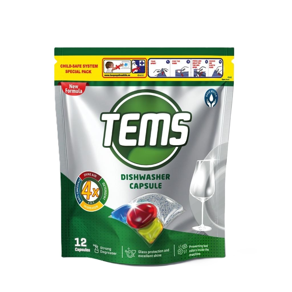 Таблетки для посудомийних машин Tems 4 в 1 12 шт. (8697916021148) - зображення 1