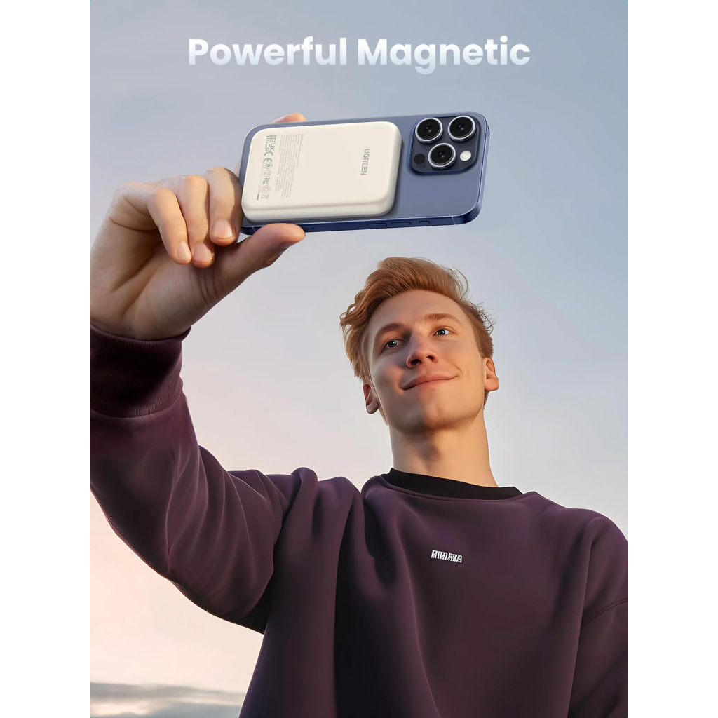 Батарея універсальна Ugreen 10000mAh 20W Magnetic Wireless beige (PB561) - зображення 6