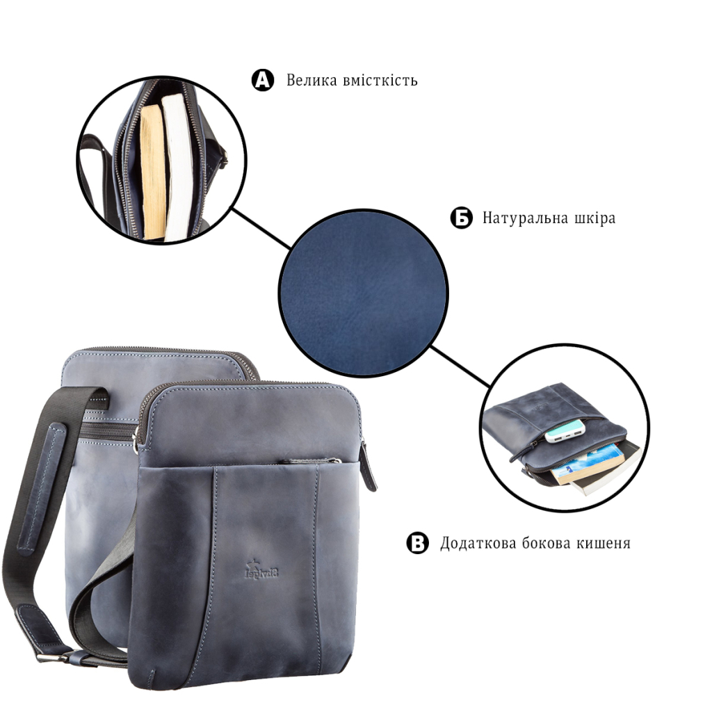 Сумка Shvigel З вінтажної шкіри Синя (11179) - зображення 4