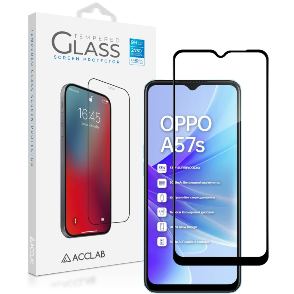 Скло захисне ACCLAB Full Glue Oppo A57S Black (1283126576690) - зображення 1
