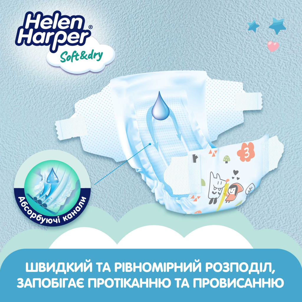 Підгузки Helen Harper Soft&Dry New Midi Розмір 3 (6-10 кг) 70 шт (2316773) - зображення 3