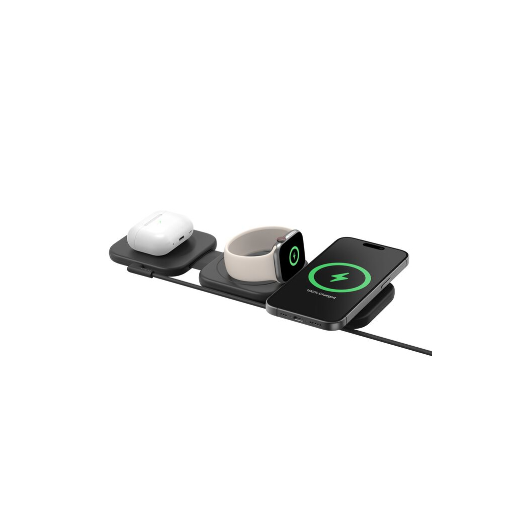 Зарядний пристрій Belkin 3in1 Travel Pad Wireless Qi2 15W Black (WIZ024HQBK) - зображення 3