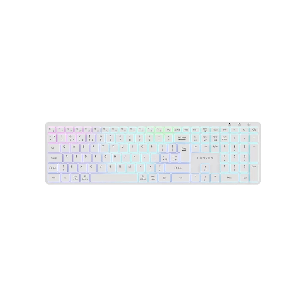 Клавіатура Canyon HKB-W11 Slim Dual Mode Wireless/Bluetooth RGB UA White (CNS-HBTK11W) - зображення 1