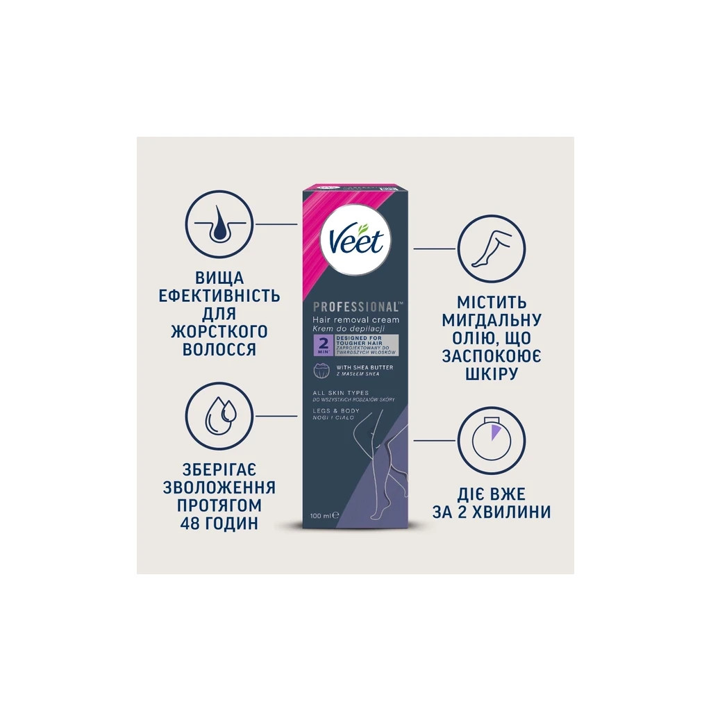 Крем для депіляції Veet Professional для всіх типів шкіри з Олією ши 100 мл (5900627099034) - изображение 4