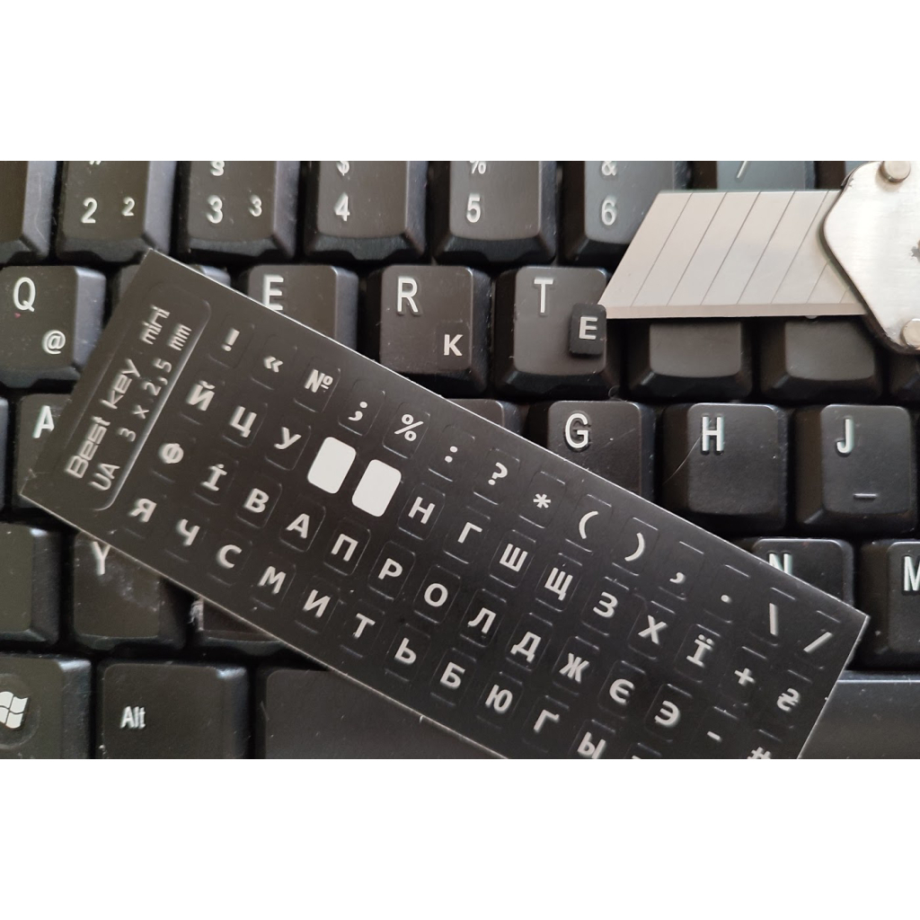 Наклейка на клавіатуру BestKey мініатюрна непрозора чорна, 56, срібний (BKm4SIL/044) - изображение 2
