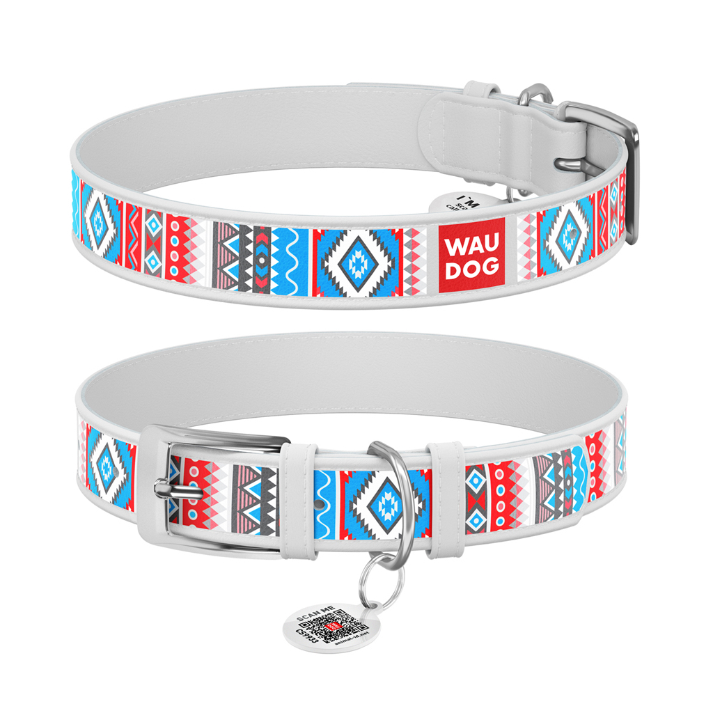 Нашийник для тварин WAUDOG Design з QR паспортом "Етно" XS Ш 12 мм Д 18-24 см білий (373715) - зображення 1