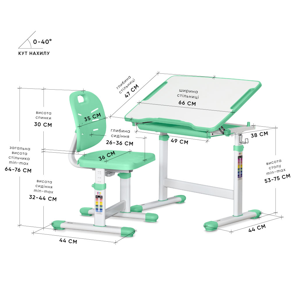 Парта зі стільцем Evo-kids Evo-06 Plus Geen (Evo-06 Plus Z) - зображення 3