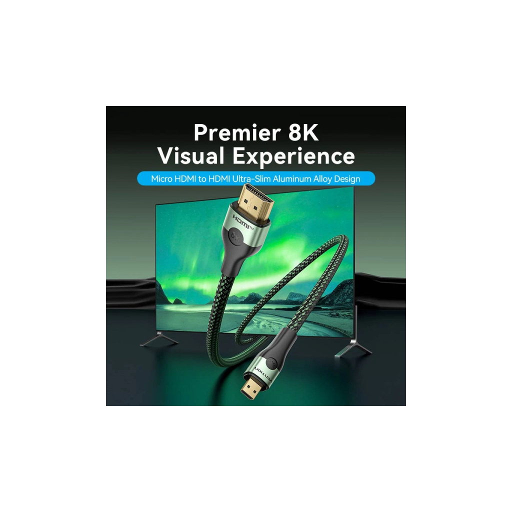 Кабель мультимедійний HDMI M to HDMI micro M 2.1m V2.0 8K 60Hz green VENTION (AGKGH) - зображення 4