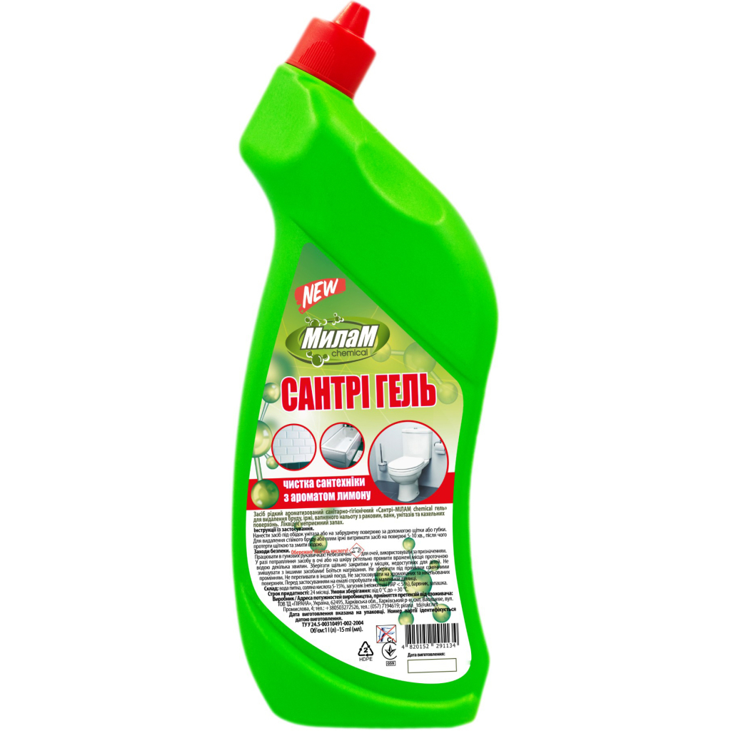 Рідина для чищення ванн Мілам Chemical Сантрі гель Лимон 1 л (4820152291134) - изображение 1