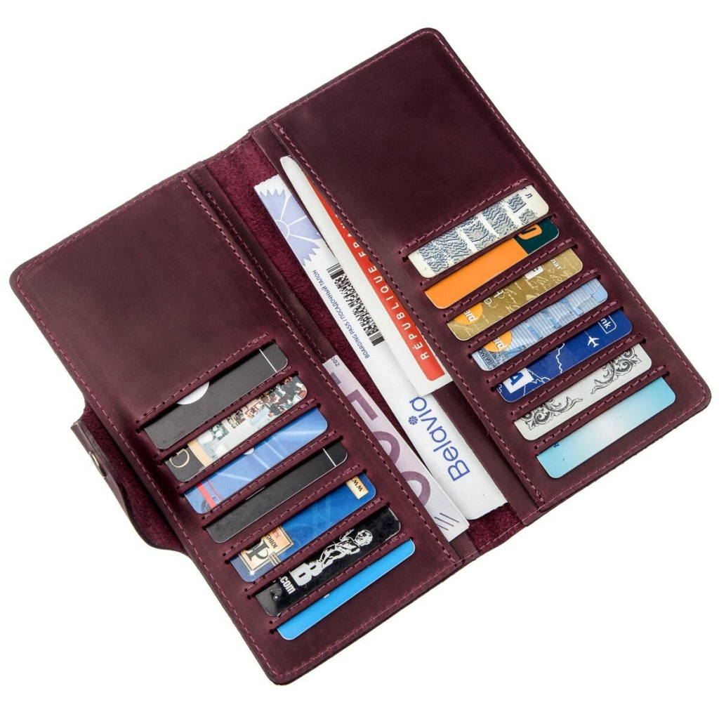 Гаманець Shvigel Жіночий вертикальний З вінтажної шкіри на кнопках Бордовий (16178) - зображення 6