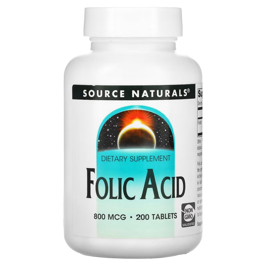 Вітамін Source Naturals Фолієва кислота, 800 мкг, Folic Acid, 200 таблеток (SN1327) - зображення 1