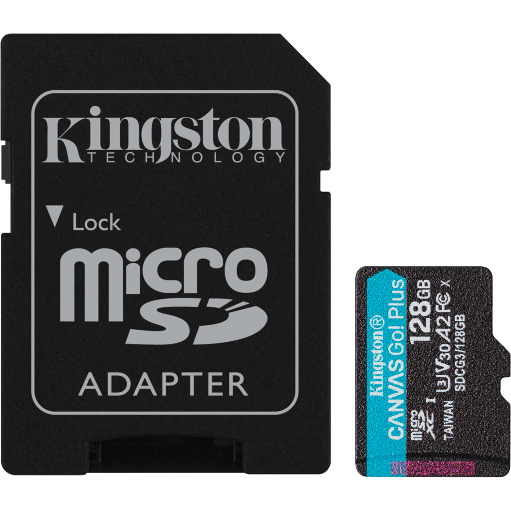 Карта пам'яті Kingston 128GB microSDXC сlass 10 UHS-I U3 V30 A2 Canvas Go Plus G4 (SDCG4/128GB) - зображення 1
