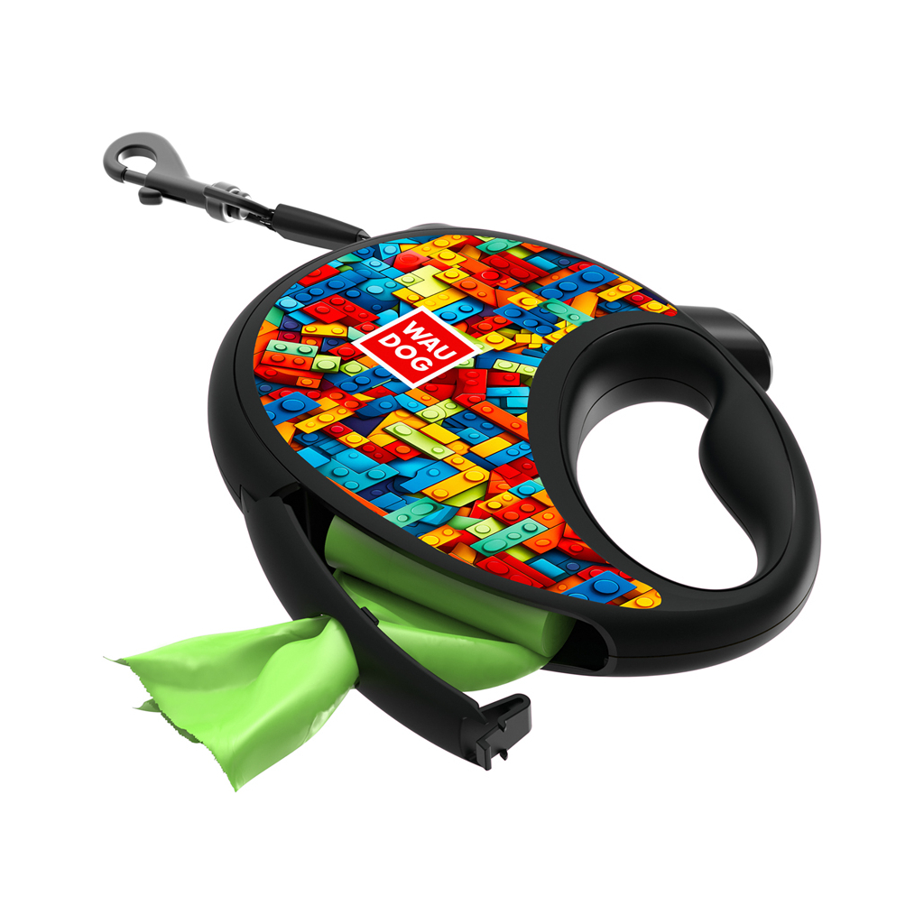 Повідець для собак WAUDOG R-leash з контейнером для пакетів "Блоки", світловідбивна стрічка, M (256-4056) - изображение 5