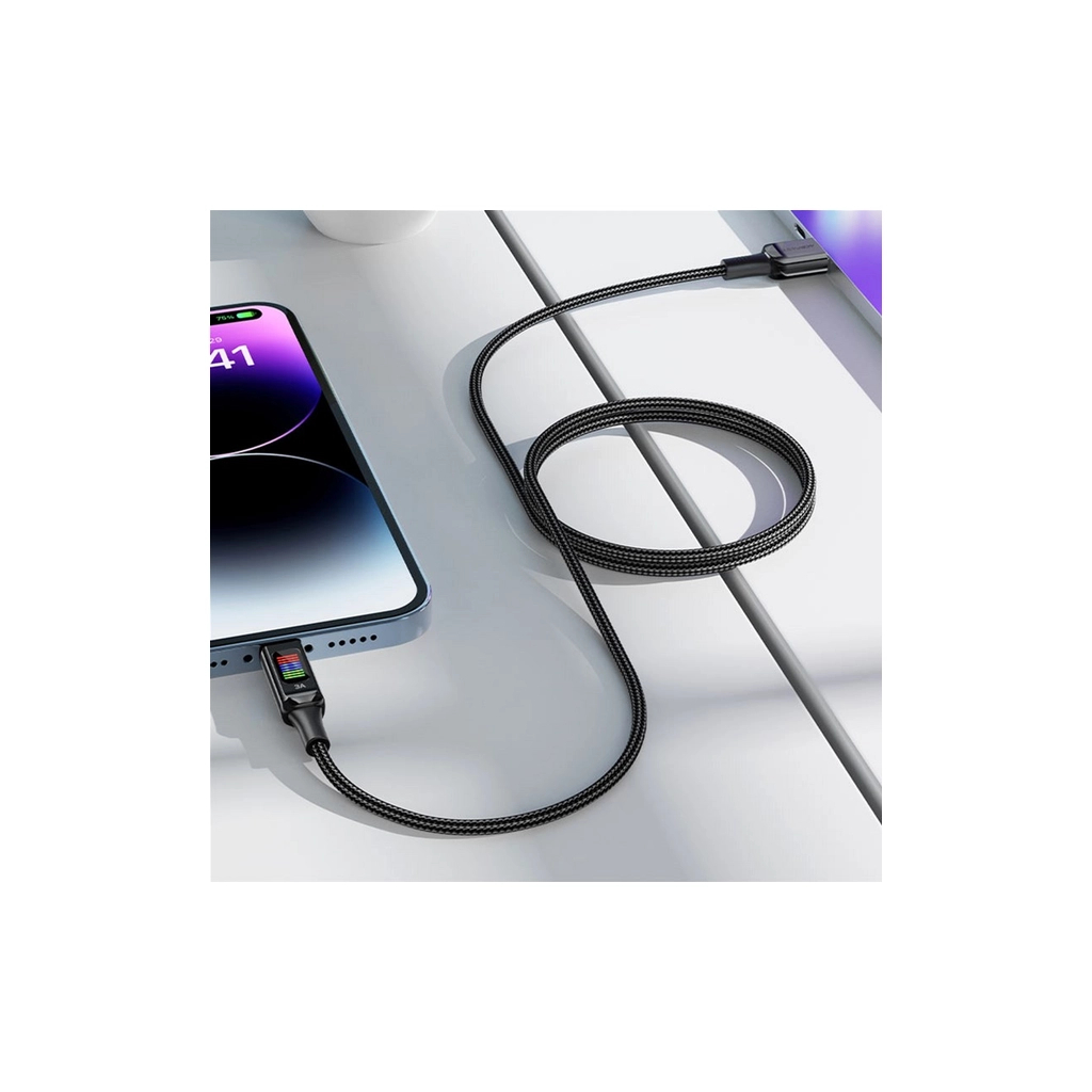 Дата кабель USB 2.0 AM to USB-C 1.2m 3A nylon with LED C7-04 black Acefast (6974316282785) - зображення 6