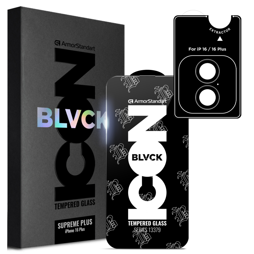 Скло захисне Armorstandart Supreme Plus Black Icon Apple iPhone 16 Plus (ARM81396) - зображення 1