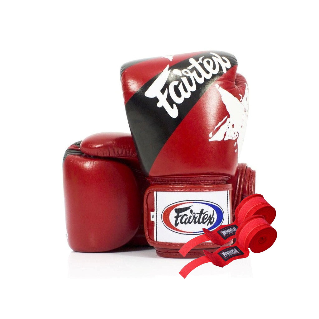 Боксерські рукавички Fairtex BGV1 Nation Print Red 10 унцій (бинти в комплекті) (BGV1_Print_10oz_Red) - зображення 1